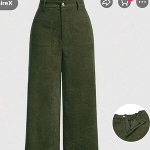 Women's Wide Leg  Corduroy Pants Dark Olive Medium